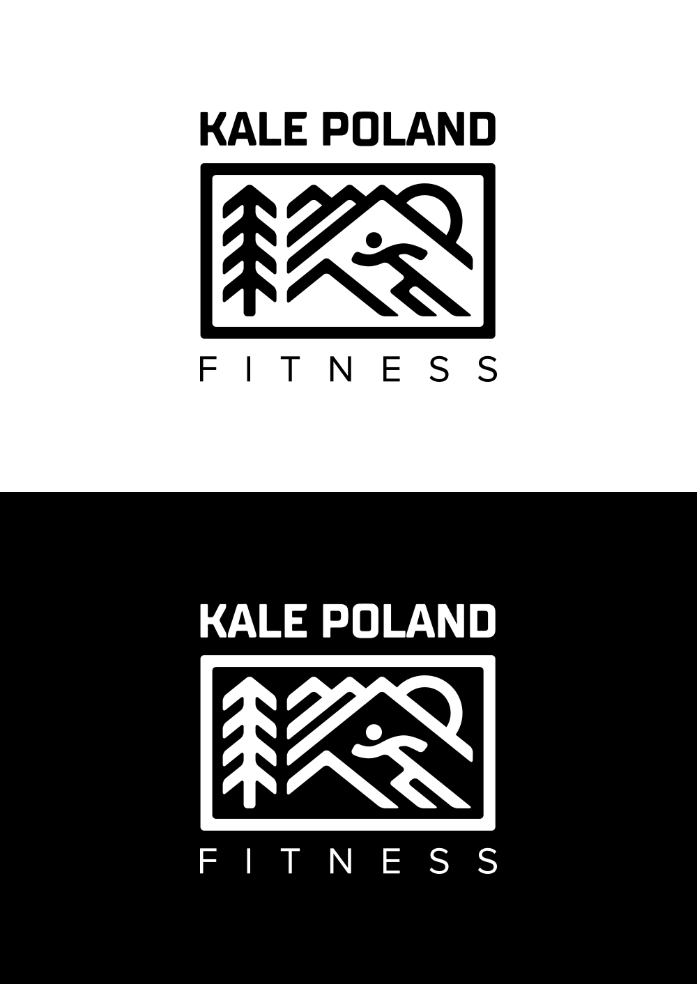 Primary Kale Poland Fitness logo lockup shown in black on white and reversed in white on black